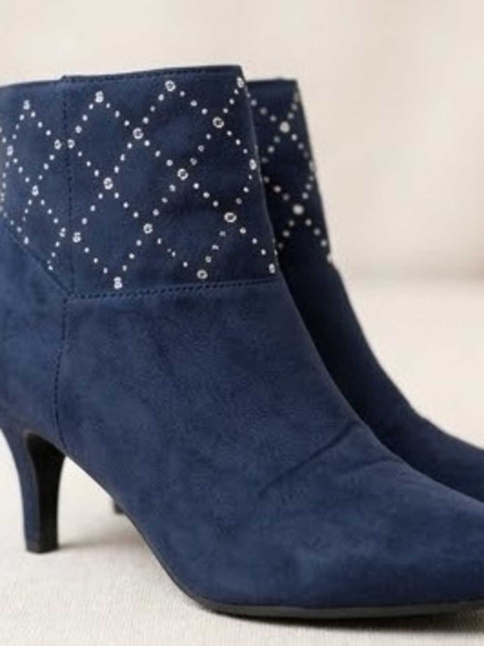East 5th Navy Suede Ankle Boots with Studded Diamond Accent
